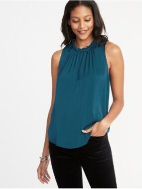 Old Navy Teal Sleeveless Ruffle Neck Tank